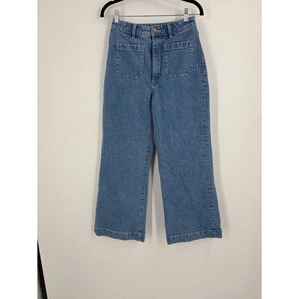 Rollas High Rise Wide Leg Jeans Blue Medium Wash Patch Pocket Size 27 Aussie 9